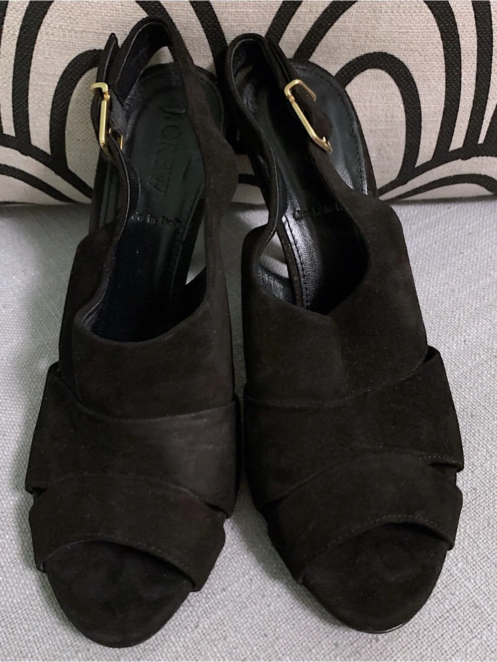 JCrew Black Suede Peep-Toe Slingback Heels